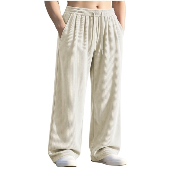 Lmueinov Mens Sweatpants Soft Corduroy Ribbed Wide Leg Workout Pants with Pockets Elastic Drawstring Waist Casual Long Trousers for Daily Outdoor