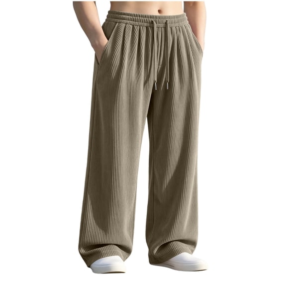 Lmueinov Mens Sweatpants Soft Corduroy Ribbed Wide Leg Workout Pants with Pockets Elastic Drawstring Waist Casual Long Trousers for Daily Outdoor
