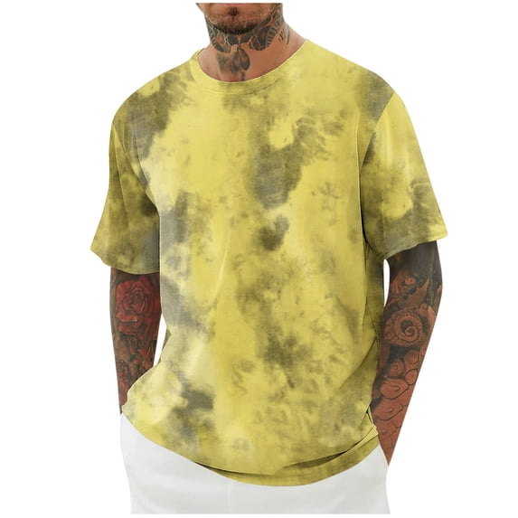 Lmueinov Mens Tie Dye Short Sleeve Shirt Plus Size Crew Neck Stretch Comfortable Tee Summer Streetwear Graphic T-Shirt M-5XL