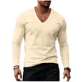 thumbnail image 1 of Lmueinov Mens V-Neck Long Sleeve T-Shirt Casual Loose Fit Athletic Tops Soft Breathable Basic Tee for Daily Sports Wear, 1 of 5