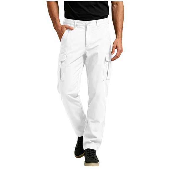 Lmueinov Multi Pocket Cargo Pants for Men Plus Size Button Elastic Waist Straight Leg Trousers Hiking Casual Work Outdoor Outfits S-3XL