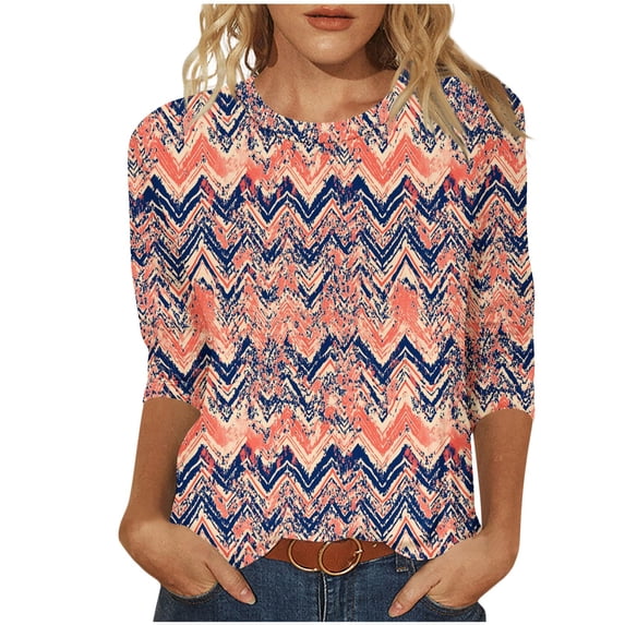 Lmueinov Plus Size 3/4 Length Sleeve Womens Tops Boho Floral Print Crew Neck Loose Fit casual Flowy Tunic Blouse Trendy Going Out Clothes S-5XL