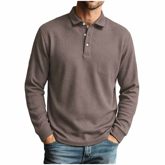 Lmueinov Plus Size Long Sleeve Shirts for Men Waffle Knit Collar Casual Business Tops Solid Button Placket Workout Tops Golf Office Everyday Wear