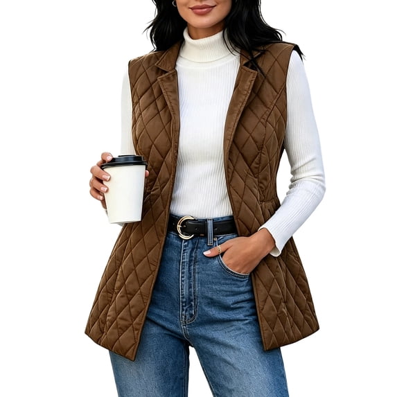 Lmueinov Plus Size Puffer Vest for Women Sleeveless Open Front Quilted Jackets with Pockets Lightweight Stand Collar Winter Coat Outerwear S-3XL