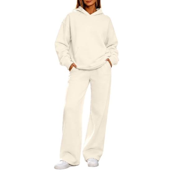 Lmueinov Plus Size Two Piece Sets for Women Hoodies Wide Leg Pants Outdoor Workout Lounge Set Solid Soft Fleece Long Sleeves Sweatshirts with Pockets