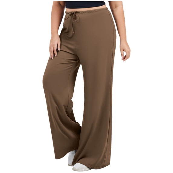 Lmueinov Plus Size Wide Leg Yoga Pants for Women High Waisted Drawstring Workout Trousers Quick Dry Loose Fit Solid Color Loungewear for Everyday Wear XL-5XL