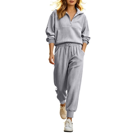 Lmueinov Plus Size Women's 2 Piece 2026 Fall Trendy Lounge Set with Pockets Outdoor Zip Mock Neck Sweatshirt Jogger Pants for Women Comfy Workout Set