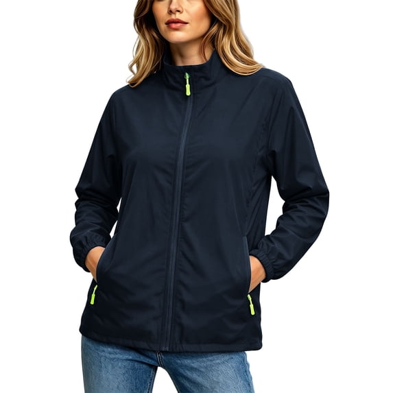 Lmueinov Plus Size Women's Lightweight Rain Jacket Waterproof Windbreaker Rainjacket for Women Stand Collar Full Zip Outdoor Jacket with Zip Pockets