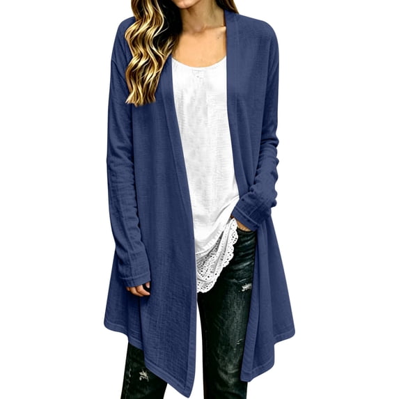 Lmueinov Plus Size Womens Long Sleeve Cardigan Cotton Linen Lightweight Open Front Tops Solid Loose Casual Layering Cover Up Summer Fall Beach Outfits