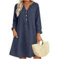 thumbnail image 1 of Lmueinov Summer Dresses for Women Flowy Casual Cotton Linen A-Line Midi Dress with Pockets Fall Vacation Button Front Long Sleeve Tunic Shirt Dress, 1 of 6
