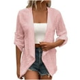 thumbnail image 1 of Lmueinov Summer Plus Size Sweaters Cardigan for Women Netted Knit Roll Tab Long Sleeve Open Front Lightweight Cover Up for Summer Fall Beach Daily Casual Wear S-3XL, 1 of 5