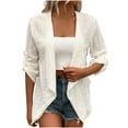 thumbnail image 1 of Lmueinov Summer Plus Size Sweaters Cardigan for Women Netted Knit Roll Tab Long Sleeve Open Front Lightweight Cover Up for Summer Fall Beach Daily Casual Wear S-3XL, 1 of 7