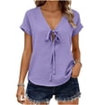 thumbnail image 1 of Lmueinov Tie Front Blouse for Women V-Neck Short Sleeve Relaxed Fit Casual Summer Shirt Soft Stretch Breathable Top, 1 of 6