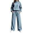thumbnail image 1 of Lmueinov Two Piece Sets for Women Fleece Sweatsuit Button Mock Neck Sweatshirts Wide Leg Sweatpants Workout Lounge Sets with Pockets Fall Casual Outfits, 1 of 6