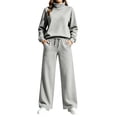thumbnail image 1 of Lmueinov Two Piece Sets for Women Fleece Sweatsuit Button Mock Neck Sweatshirts Wide Leg Sweatpants Workout Lounge Sets with Pockets Fall Casual Outfits, 1 of 6