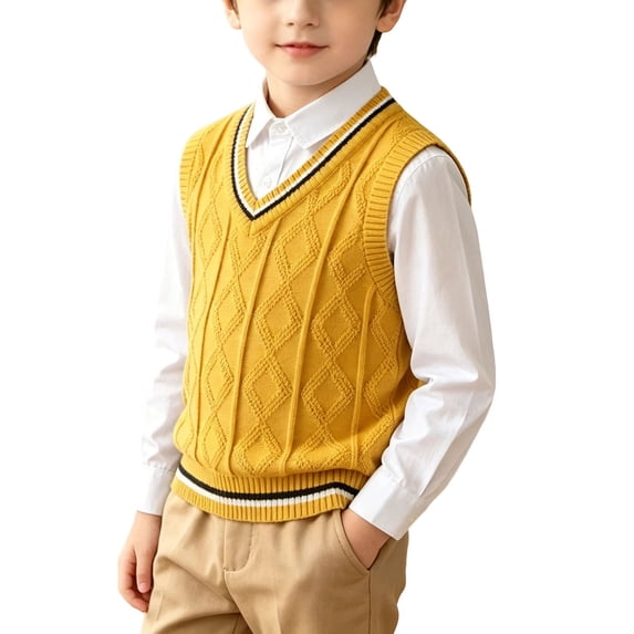 Lmueinov Unisex Boys Girls V-Neck Sweater Vest Cute Cotton Knit Contrast Striped Trim Sleeveless Waistcoat School Soft Argyle Kids Sweaters Waistcoat