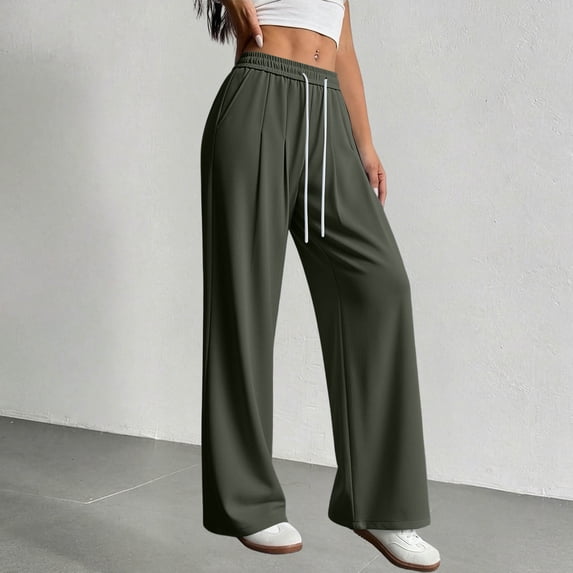 Lmueinov Wide Leg Pants for Women 100% Cotton Casual Long Pants Drawstring Elastic Waist Trousers with Pockets Loose Fit Lightweight Lounge Pants for Daily Vacation Wear
