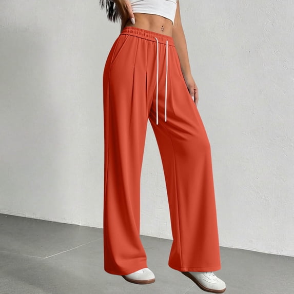 Lmueinov Wide Leg Pants for Women 100% Cotton Casual Long Pants Drawstring Elastic Waist Trousers with Pockets Loose Fit Lightweight Lounge Pants for Daily Vacation Wear