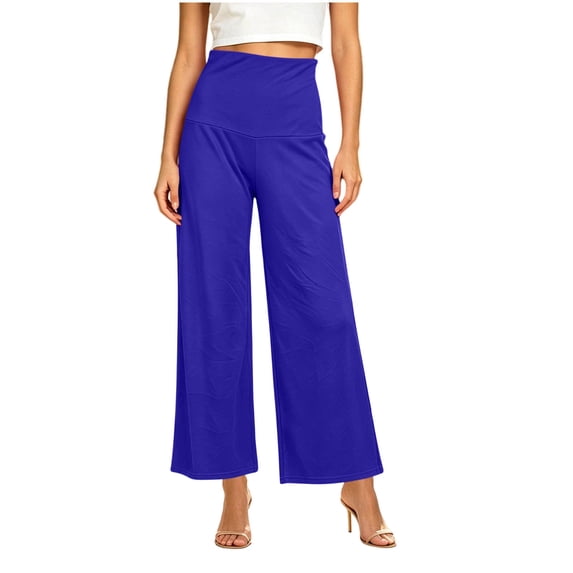 Lmueinov Wide Leg for Women High Waisted Elastic Waist Casual Trousers Wide Waistband Trendy Solid Color Loose Fit Flowy Summer Lounge Pants