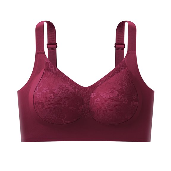 Lmueinov Wireless Bras for Women Embossed Floral Knit Minimizer Bra Deep V Neck Wide Straps Side Smoothing Stretch Fit Casual Seamless Bra, M to 3XL