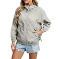 thumbnail image 1 of Lmueinov Women Plus Size Windbreaker Jacket Zip Up Hooded Hiking Coat with Zippered Pocket and Elastic Hem Casual Activewear for Travel S-3XL, 1 of 8