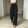 thumbnail image 1 of Lmueinov Women Summer Drawstring Waist Wide Leg Pants Linen Blend Elastic Waist Casual Trousers with Pockets Soft Breathable Summer Pants, 1 of 7