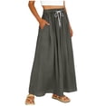 thumbnail image 1 of Lmueinov Women's 100% Cotton Drawstring Elastic Waist A-line Maxi Skirt with Pockets, Loose Flowy Casual Long Skirt for Daily Vacation Wear S-2XL, 1 of 4