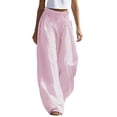 thumbnail image 1 of Lmueinov Women's 100% Polyester Smocked High Waist Vertical Stripe Wide Leg Pants, Loose Flowy Palazzo Trousers for Daily Vacation Wear S-3XL, 1 of 4