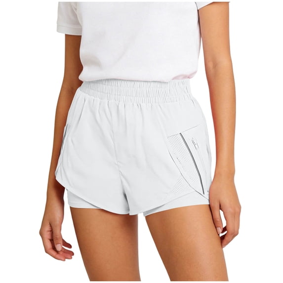 Lmueinov Women's 2 in 1 Running Shorts Elastic High Waist Quick Dry Athletic Workout Shorts with Zipper Pockets Anti-Chafe Liner for Gym Yoga Sports, S-XXL