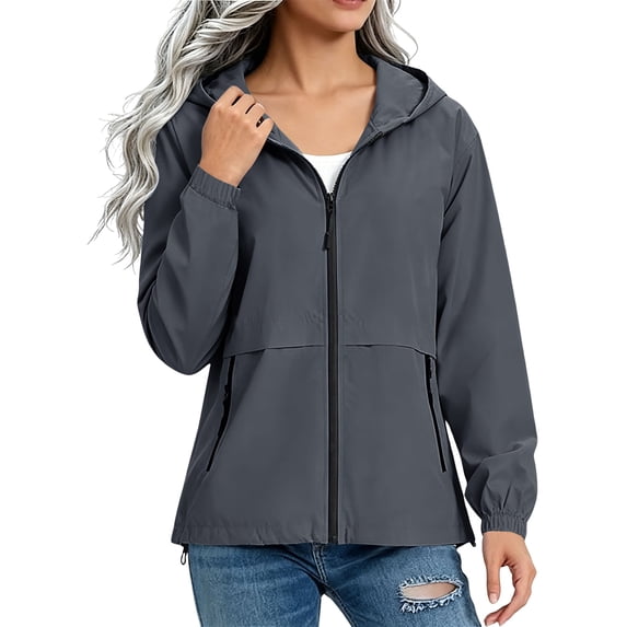Lmueinov Women's 4-Way Stretch Hooded Full Zip Waterproof Windbreaker Jackets, Casual Lightweight Coat for Fall Winter S-2XL