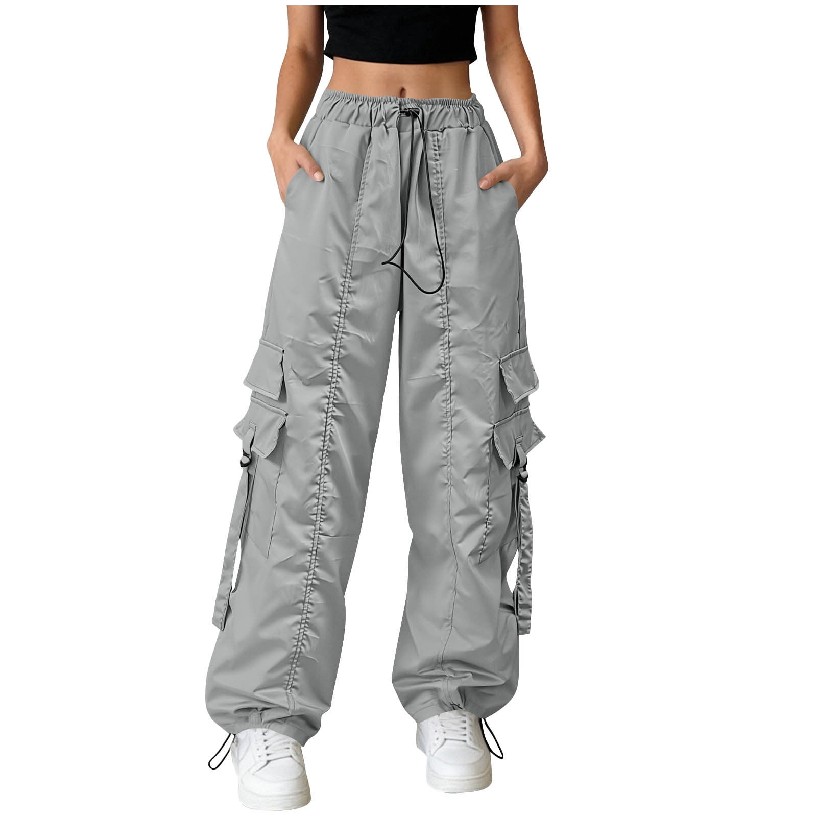 パンツ 90s gimmick parachute wide cargo pants Lmueinov Women's 90s Retro Parachute Cargo Pants Elastic Waist D