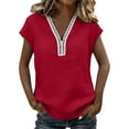 thumbnail image 1 of Lmueinov Women's Boho Cap Sleeve Lace Trim V Neck Tops 2026 Summer Casual Loose Beach Vacation Tee Shirts Blouse, 1 of 8