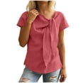 thumbnail image 1 of Lmueinov 2026 Summer Women's Bow Tie Neck Cotton Linen Short Sleeve Tops, Casual Loose Fit Elegant Blouses S-3XL, 1 of 6