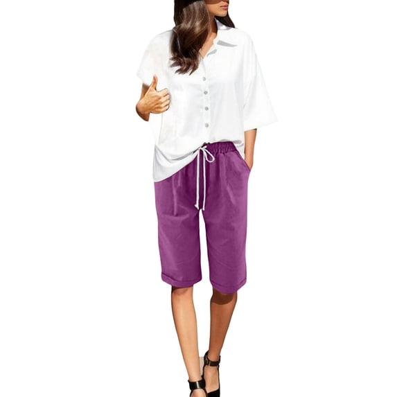 Lmueinov Women's Casual Sweat Shorts, High Waisted Drawstring Bermuda Shorts with Pockets, Lightweight Athletic Summer Lounge