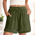 thumbnail image 1 of Lmueinov Women's Cotton Linen Casual Shorts Elastic Waist Drawstring Hollow Lace Trim Loose Fit Lightweight Summer Beach Lounge Shorts with Pockets, S-XXL, 1 of 5