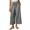 thumbnail image 1 of Lmueinov Women's Gingham Checkered Drawstring Wide Leg Capri Pants, Ruffle Elastic Waist Casual Trousers with Pockets, Summer Vacation Beach Daily Wear Cropped Pants for Women S-2XL, 1 of 5