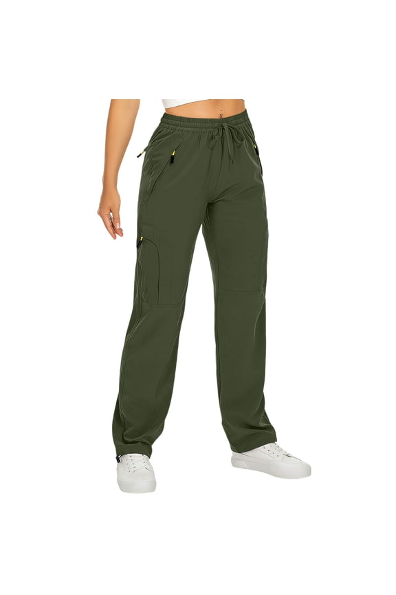 Women's Outdoor Cargo Pants, High Waisted Hiking Trousers with Zipper Pockets and Drawstring, Lightweight Active Pants