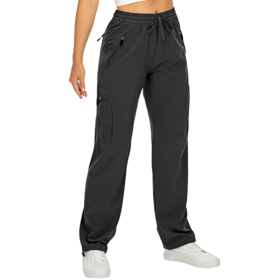 Lmueinov Women's Outdoor Cargo Pants, High Waisted Hiking Trousers with Zipper Pockets and Drawstring, Lightweight Active Pants