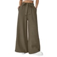 thumbnail image 1 of Lmueinov Women's Paperbag Waist Bow Tie Wide Leg Pants, Casual Hemp Polyester Blend Flowy High Waist Trousers with Pockets, S-XL, 1 of 4