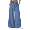 thumbnail image 1 of Lmueinov Women's Paperbag Waist Bow Tie Wide Leg Pants, Casual Hemp Polyester Blend Flowy High Waist Trousers with Pockets, S-XL, 1 of 4