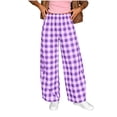 thumbnail image 1 of Lmueinov Women's Plaid Checkered Elastic Waist Wide Leg Pants, Soft Stretchy Casual Loose Long Trousers for Daily Commute Wear S-2XL, 1 of 5