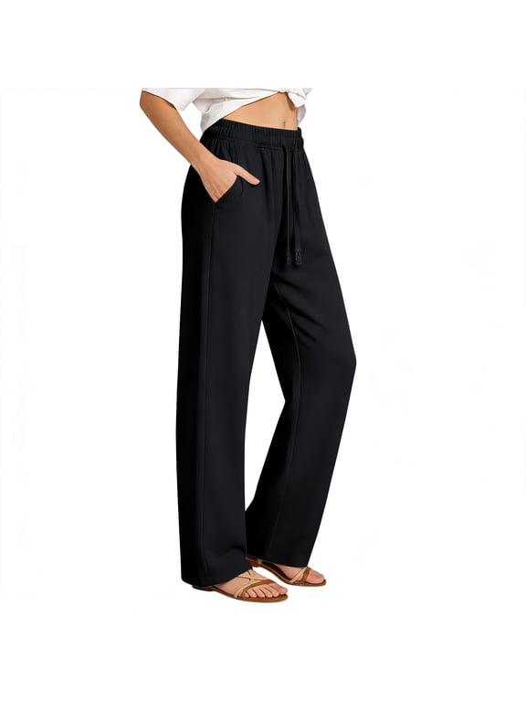 Women's Quick Dry Stretch Nylon Spandex Straight Leg Pants, Drawstring Elastic Waist Casual Trousers with Pockets, Outdoor Hiking Workout Lounge Daily Pants for Women S-2XL