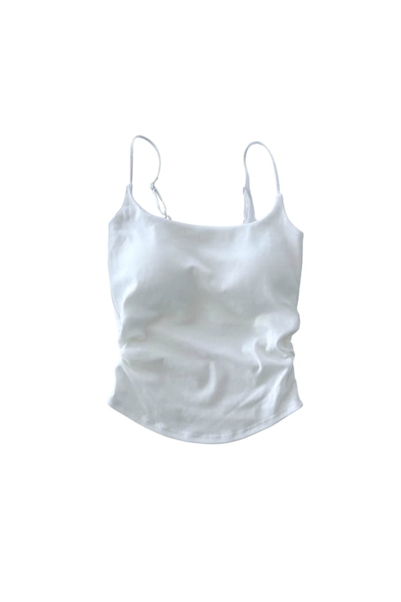 Women's Spaghetti Strap Camisoles with Built-in Bra Side Ruched Crop Tank Tops Soft Stretch Sleeveless Basic Cami Shirts for Daily Layering Wear, Free Size
