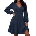 thumbnail image 1 of Lmueinov Women's Sweater Dress V-Neck Long Sleeve Ribbed Knit Mini Dress Flowy Tunic Short Dress Casual Fall Winter Swing Dress Daily Dating Outfits, 1 of 7