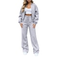 thumbnail image 1 of Lmueinov Womens Fall 2 Piece Set Sweatsuits Lounge Fall Outfits Zip Up Crew Neck Jackets and Wide Leg Sweatpants Set Soft Casual Loungewear, 1 of 4