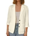 thumbnail image 1 of Lmueinov Womens Lightweight Cardigan 100% Cotton 3/4 Sleeve Open Front Lapel Jacket with Pockets Button Solid Breathable Business Layering Outerwear, 1 of 6