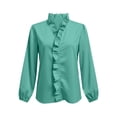 thumbnail image 1 of Lmueinov Womens Long Puff Sleeve Shirts Plus Size V Neck Ruffle Loose Pullover Blouses Fall Solid Dressy Lightweight Business Casual Tops S-5XL, 1 of 4