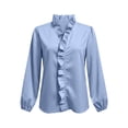 thumbnail image 1 of Lmueinov Womens Long Puff Sleeve Shirts Plus Size V Neck Ruffle Loose Pullover Blouses Fall Solid Dressy Lightweight Business Casual Tops S-5XL, 1 of 4