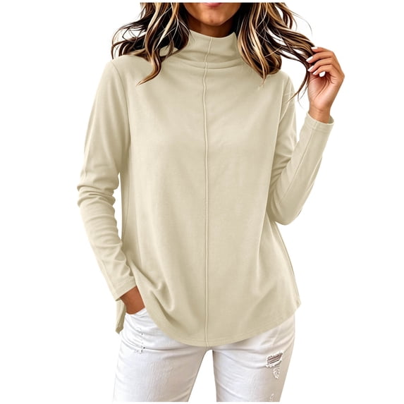 Lmueinov Womens Long Sleeve Sweater Plus Size Mock Neck Base Layer Soft Warm Trendy Pullover Simple Splicing Chunky Fall Winter Jumper Tops 2026 M-4XL
