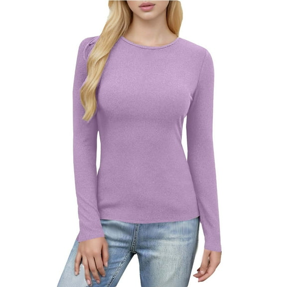 Lmueinov Womens Long Sleeve T-Shirts Crewneck Basic Tops Soft Comfortable Women Slim Fit Tops Thermal Shirt Outfits Going Out Winter Clothes